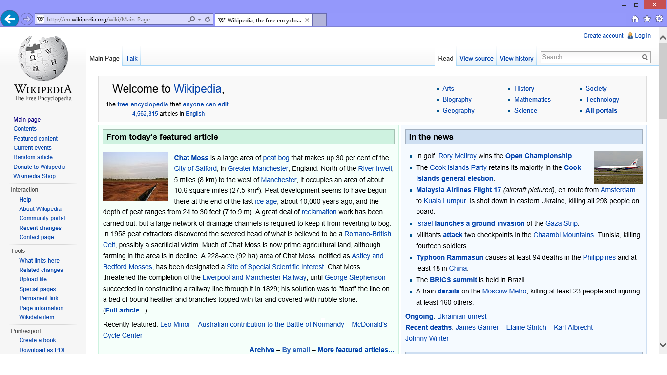 Internet Explorer 11 Showing Wikipedia (2013)